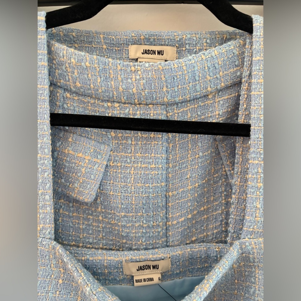 Jason Wu Light Blue Tweed Style Pant & Crop Top set - Picture 3 of 6